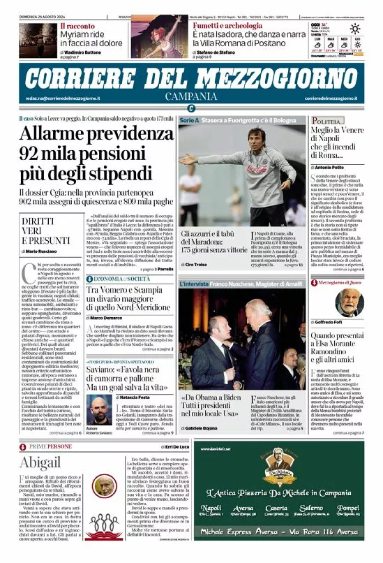 Prima-pagina-corriere del mezzogiorno-del-2024-08-25